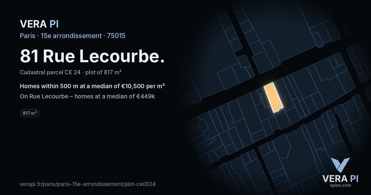 81 Rue Lecourbe, 15e arrondissement at night – the plot lit, the parcels around coloured by the prices near them