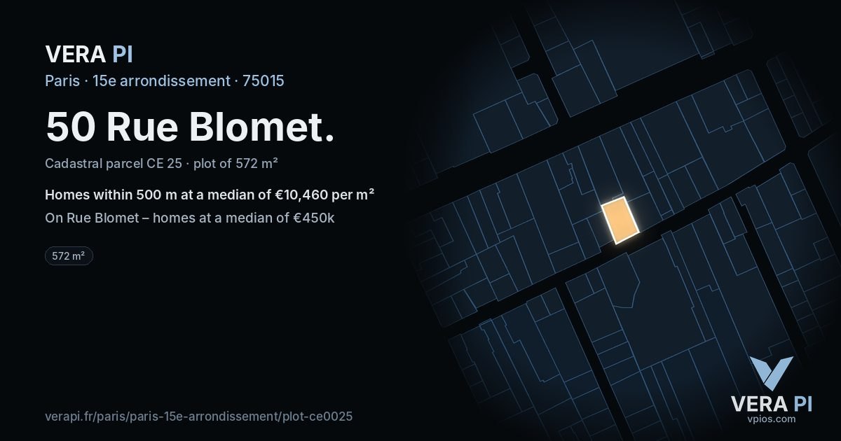 50 Rue Blomet, 15e arrondissement at night – the plot lit, the parcels around coloured by the prices near them