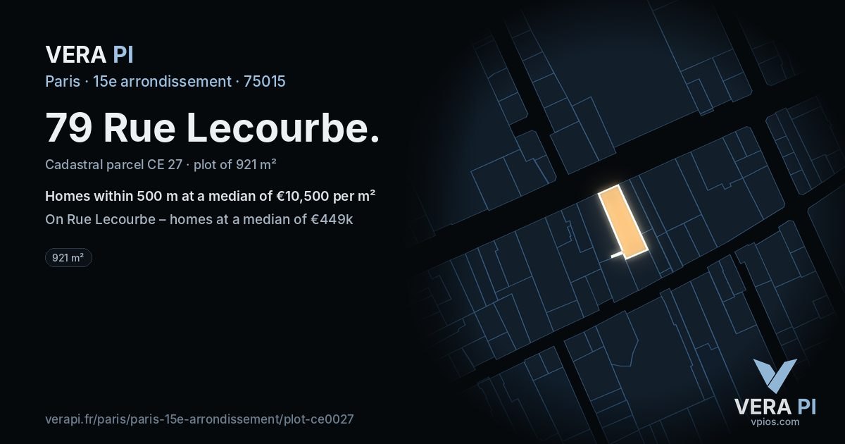 79 Rue Lecourbe, 15e arrondissement at night – the plot lit, the parcels around coloured by the prices near them