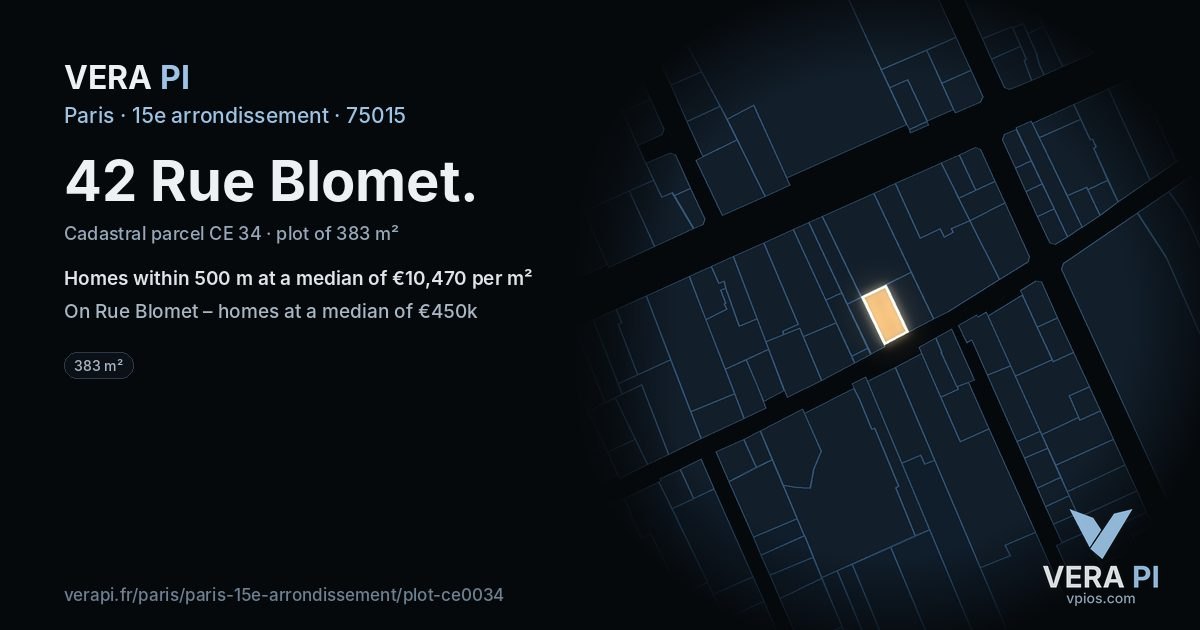 42 Rue Blomet, 15e arrondissement at night – the plot lit, the parcels around coloured by the prices near them