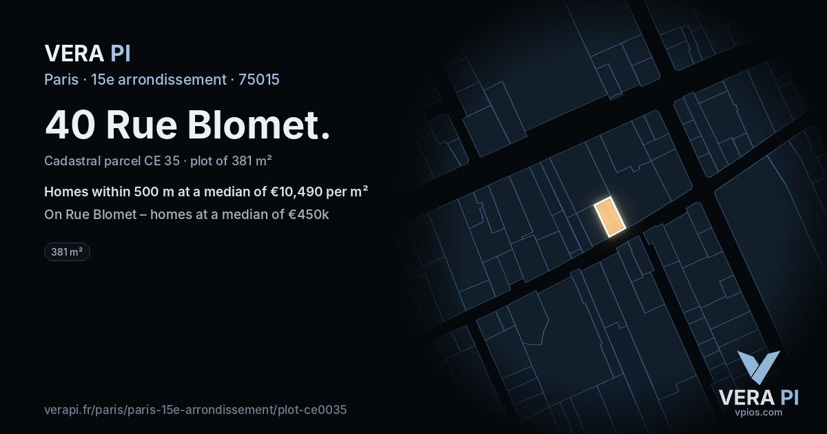 40 Rue Blomet, 15e arrondissement at night – the plot lit, the parcels around coloured by the prices near them