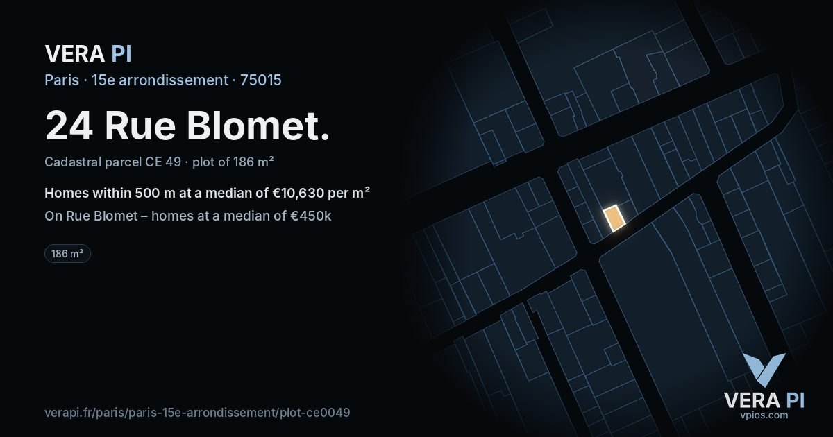 24 Rue Blomet, 15e arrondissement at night – the plot lit, the parcels around coloured by the prices near them