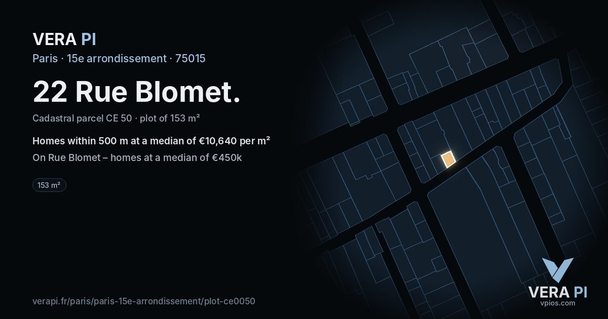 22 Rue Blomet, 15e arrondissement at night – the plot lit, the parcels around coloured by the prices near them