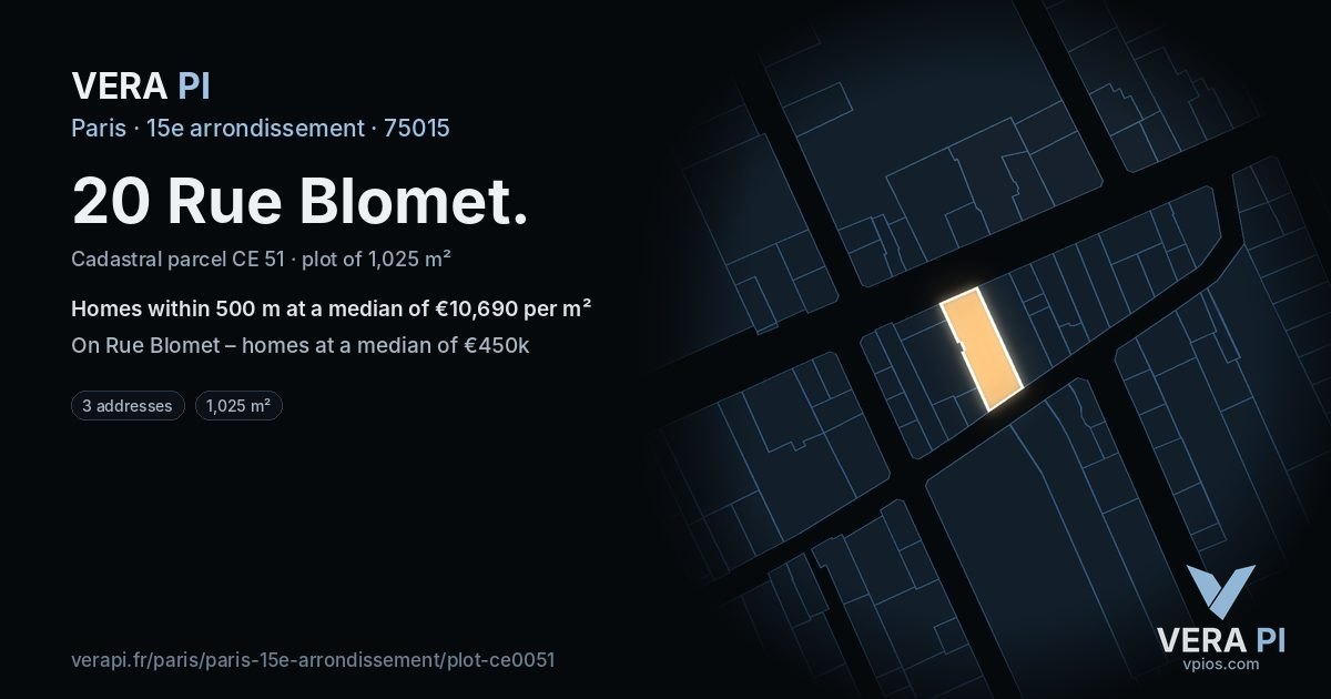 20 Rue Blomet, 15e arrondissement at night – the plot lit, the parcels around coloured by the prices near them