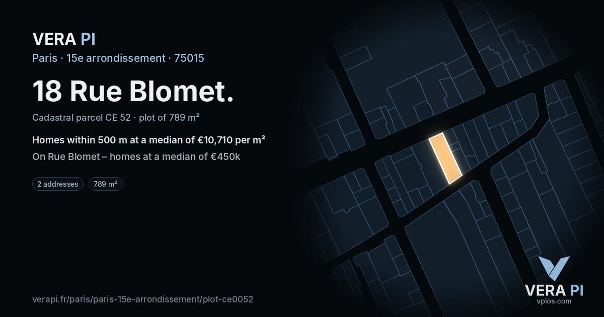 18 Rue Blomet, 15e arrondissement at night – the plot lit, the parcels around coloured by the prices near them