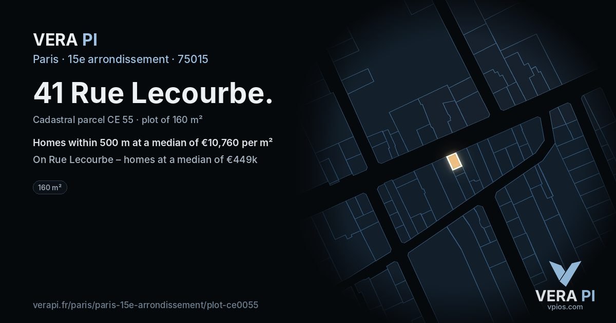 41 Rue Lecourbe, 15e arrondissement at night – the plot lit, the parcels around coloured by the prices near them