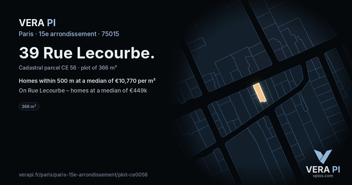 39 Rue Lecourbe, 15e arrondissement at night – the plot lit, the parcels around coloured by the prices near them