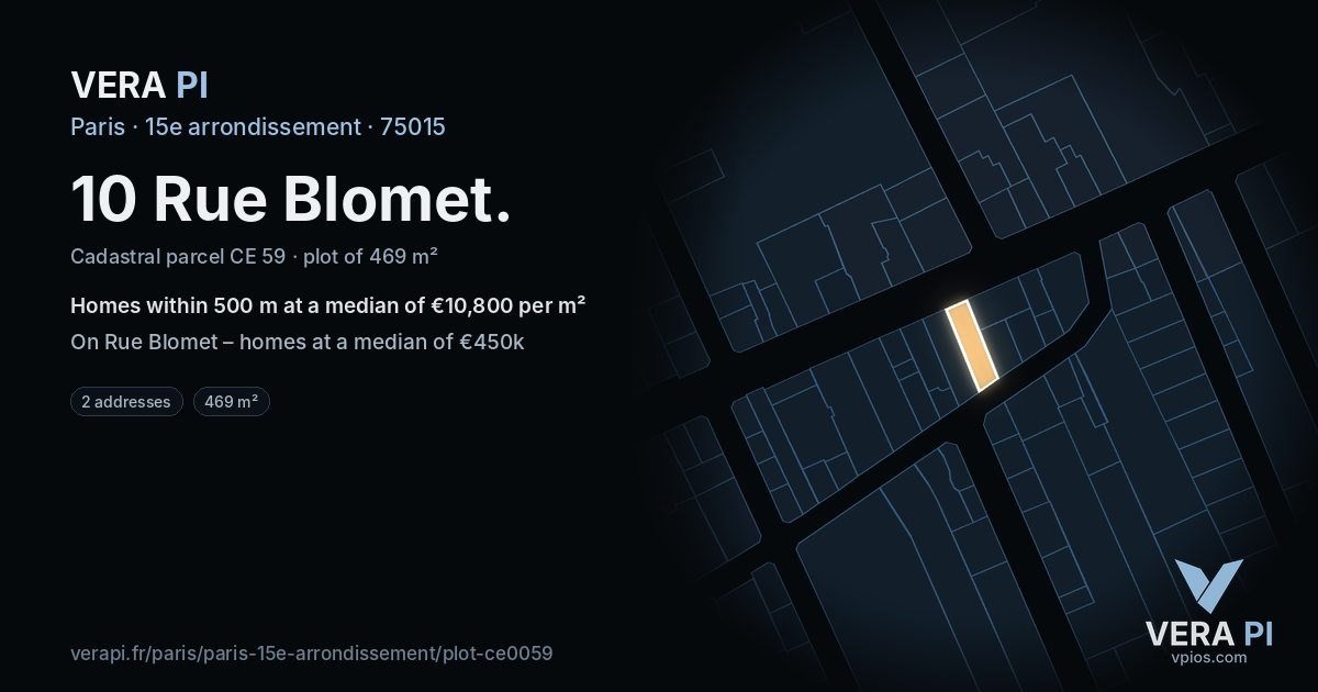10 Rue Blomet, 15e arrondissement at night – the plot lit, the parcels around coloured by the prices near them