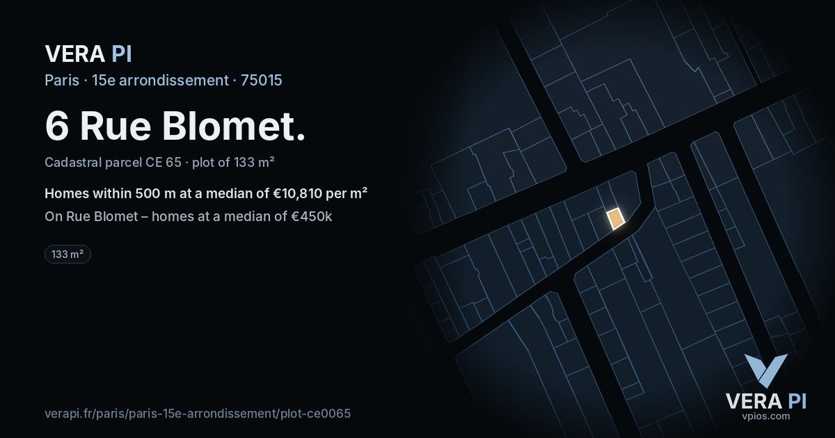 6 Rue Blomet, 15e arrondissement at night – the plot lit, the parcels around coloured by the prices near them