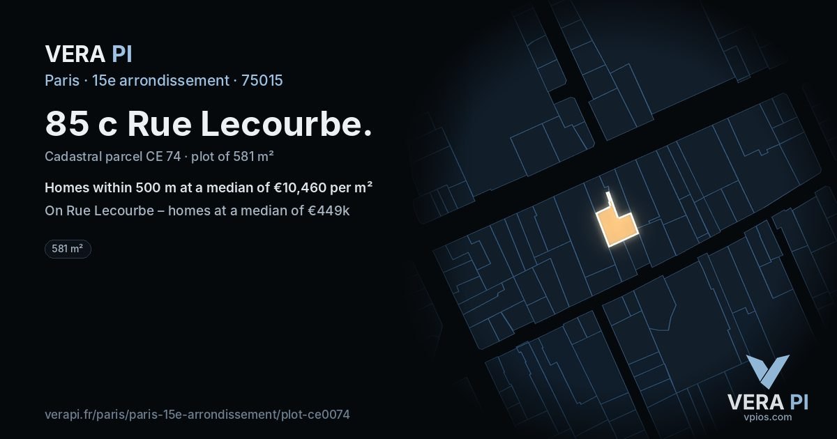 85 c Rue Lecourbe, 15e arrondissement at night – the plot lit, the parcels around coloured by the prices near them