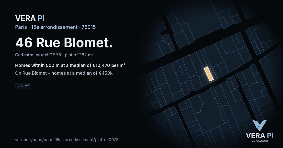 46 Rue Blomet, 15e arrondissement at night – the plot lit, the parcels around coloured by the prices near them