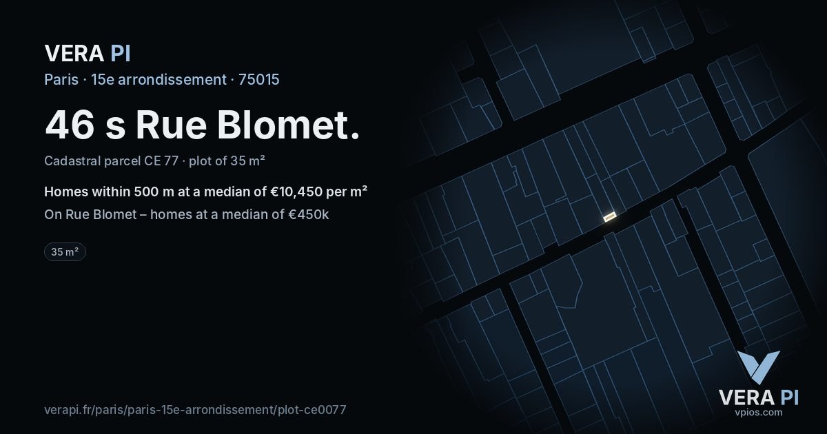 46 s Rue Blomet, 15e arrondissement at night – the plot lit, the parcels around coloured by the prices near them