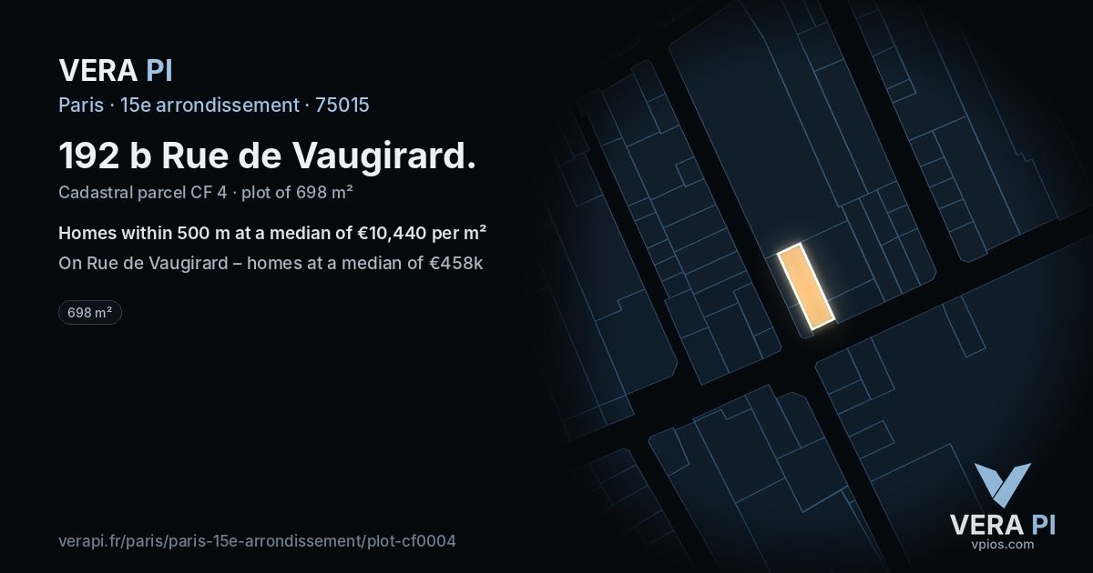 192 b Rue de Vaugirard, 15e arrondissement at night – the plot lit, the parcels around coloured by the prices near them