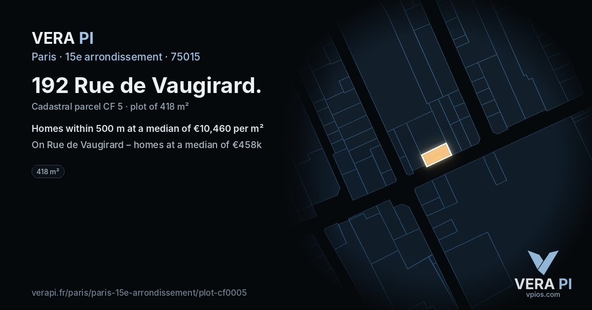 192 Rue de Vaugirard, 15e arrondissement at night – the plot lit, the parcels around coloured by the prices near them