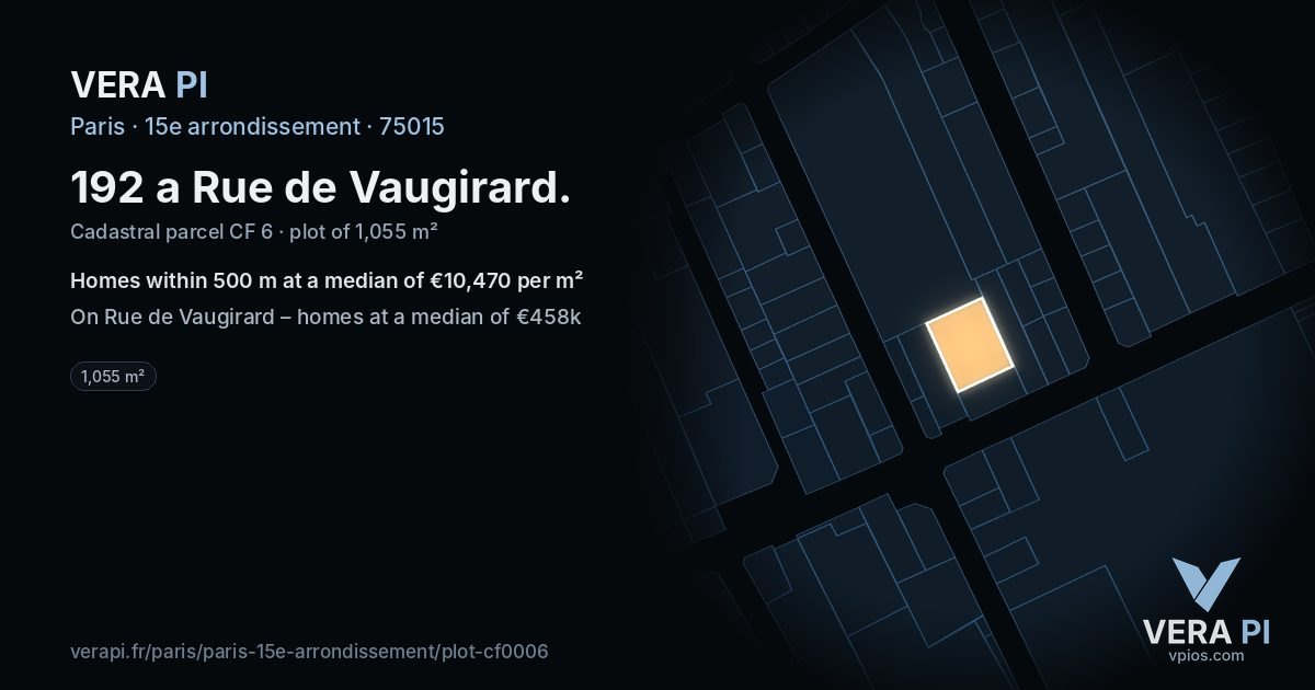 192 a Rue de Vaugirard, 15e arrondissement at night – the plot lit, the parcels around coloured by the prices near them