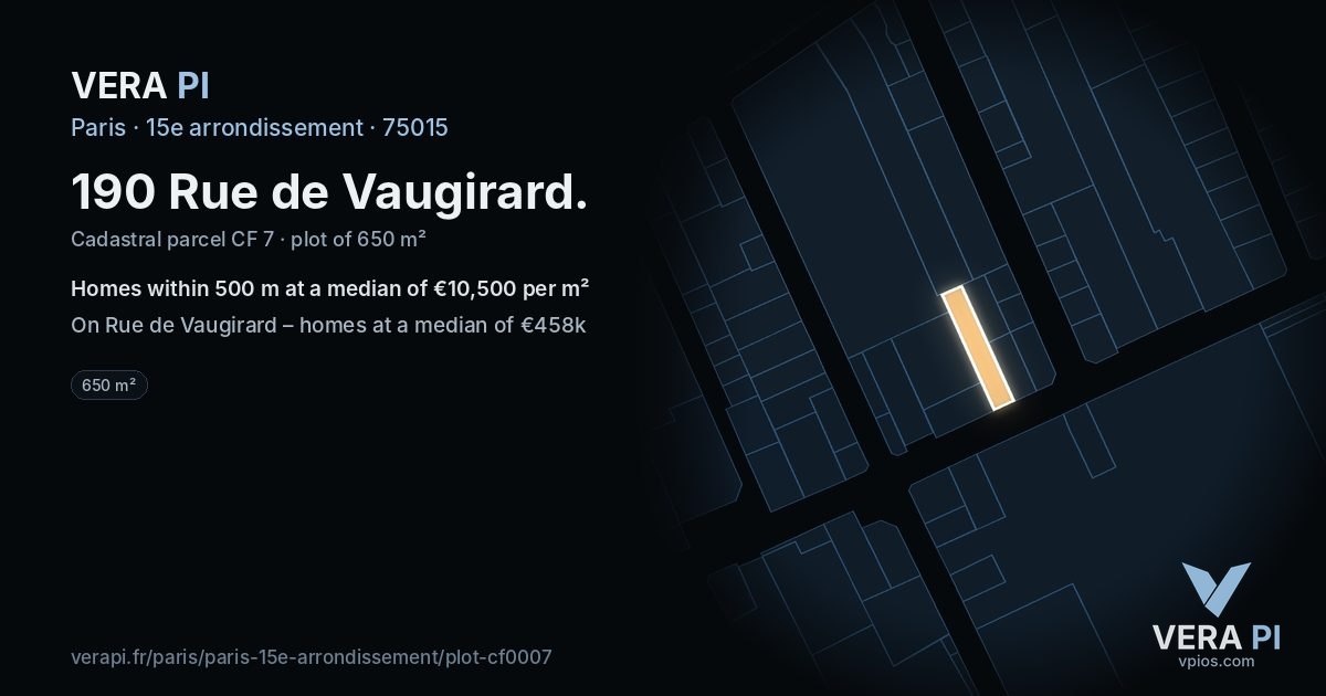 190 Rue de Vaugirard, 15e arrondissement at night – the plot lit, the parcels around coloured by the prices near them