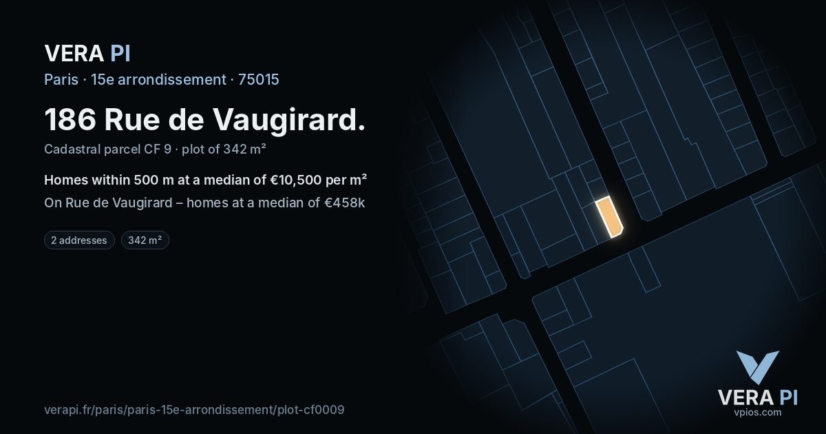 186 Rue de Vaugirard, 15e arrondissement at night – the plot lit, the parcels around coloured by the prices near them