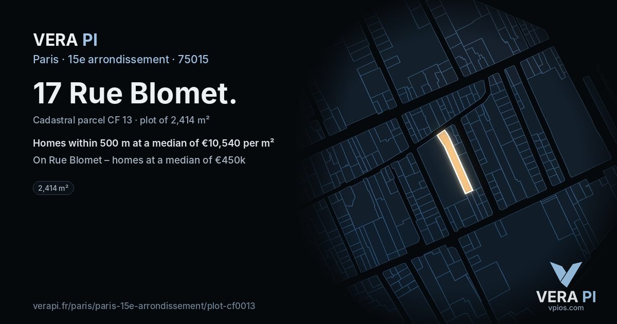 17 Rue Blomet, 15e arrondissement at night – the plot lit, the parcels around coloured by the prices near them