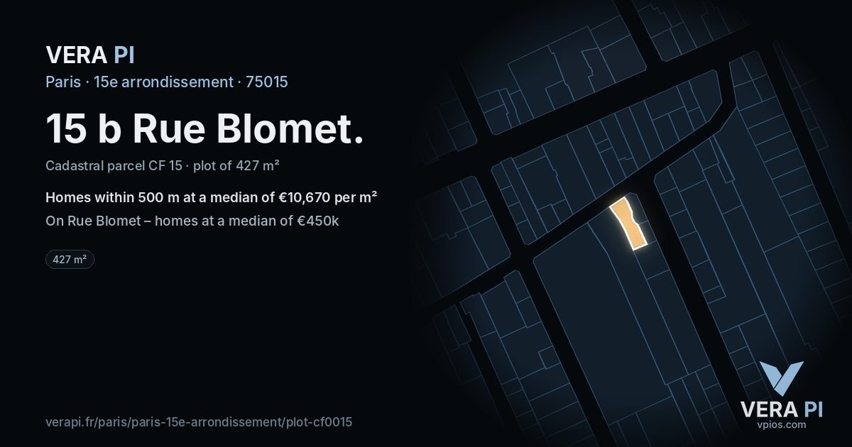 15 b Rue Blomet, 15e arrondissement at night – the plot lit, the parcels around coloured by the prices near them