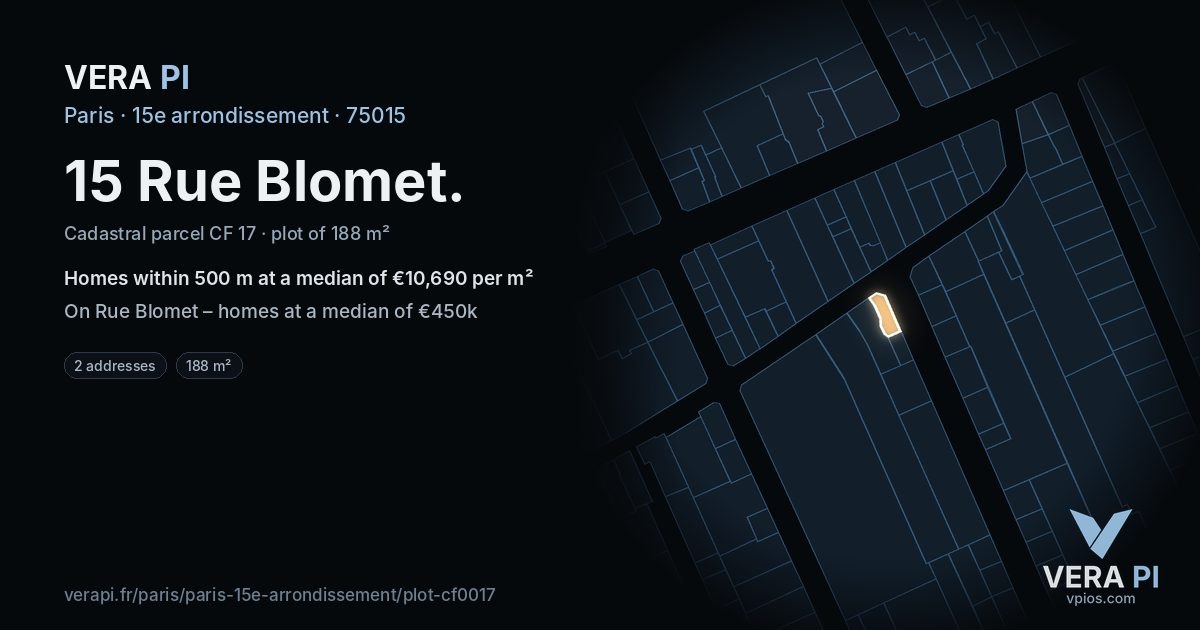 15 Rue Blomet, 15e arrondissement at night – the plot lit, the parcels around coloured by the prices near them