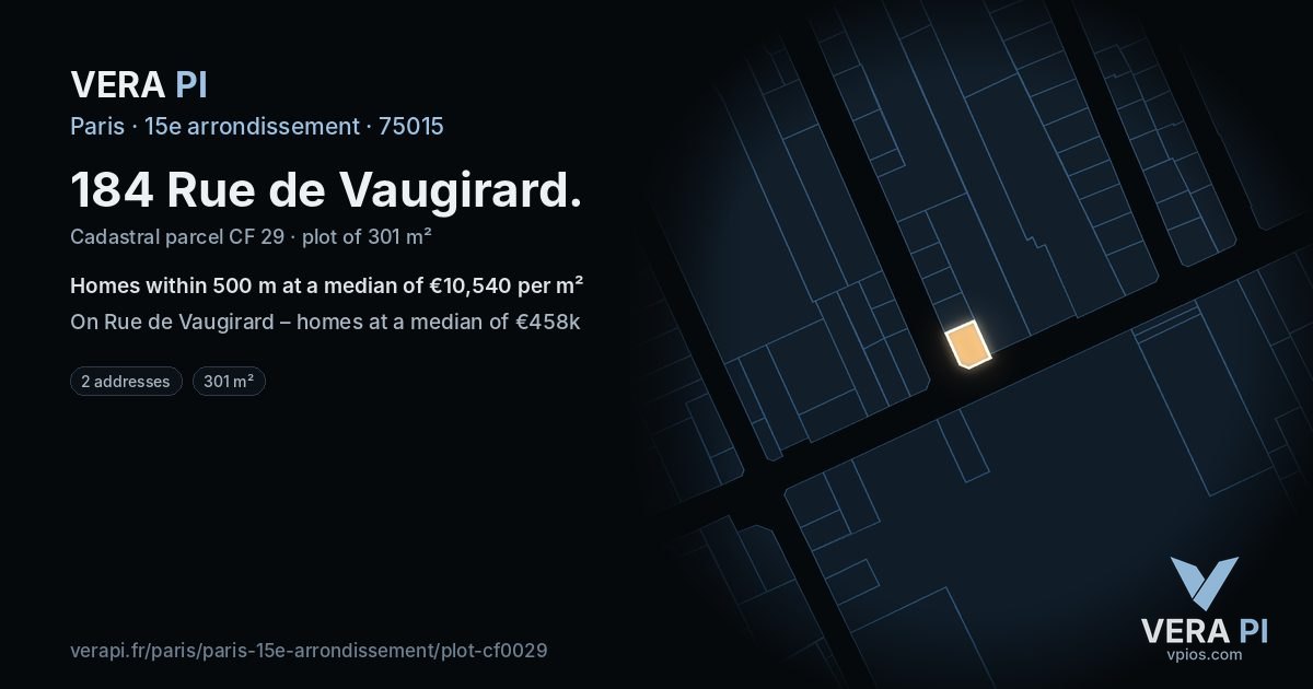 184 Rue de Vaugirard, 15e arrondissement at night – the plot lit, the parcels around coloured by the prices near them