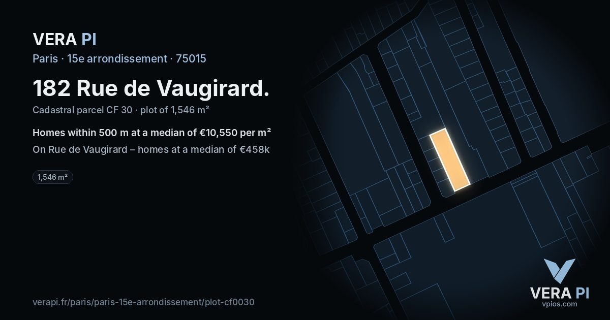 182 Rue de Vaugirard, 15e arrondissement at night – the plot lit, the parcels around coloured by the prices near them