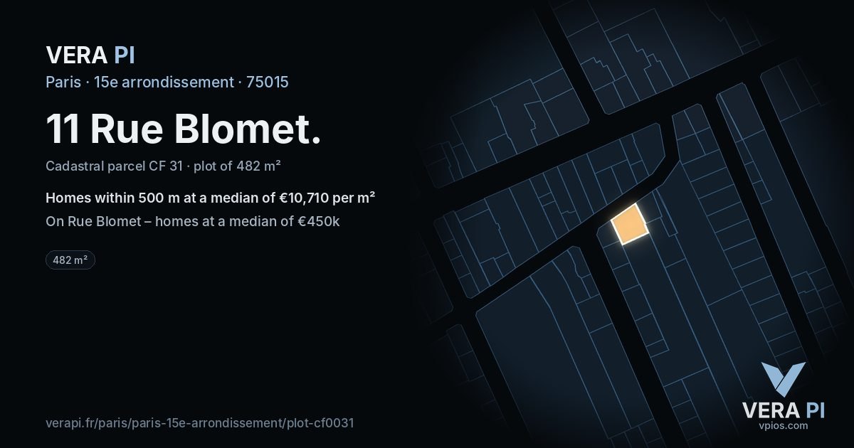 11 Rue Blomet, 15e arrondissement at night – the plot lit, the parcels around coloured by the prices near them