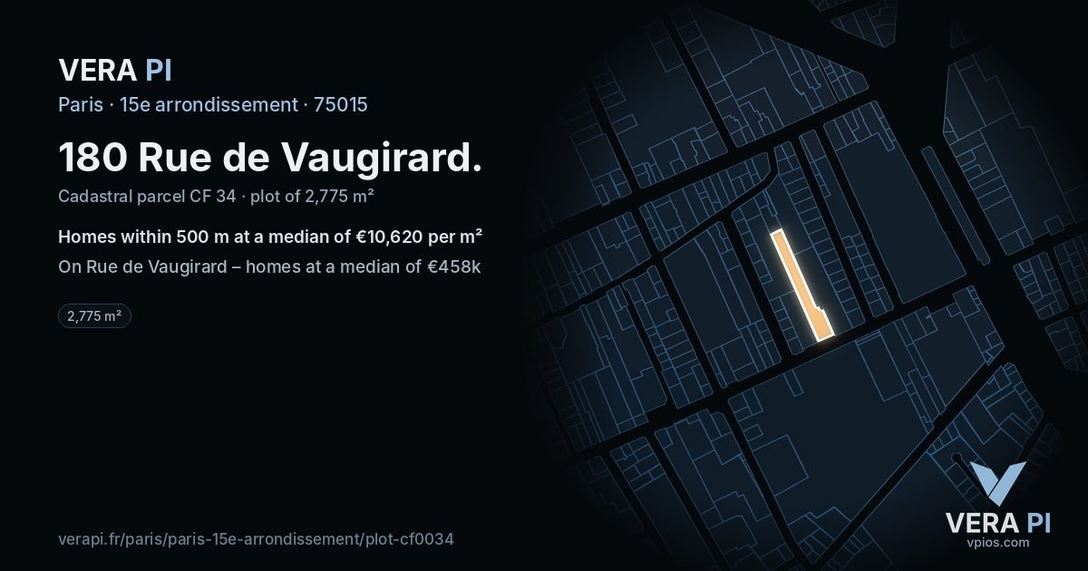 180 Rue de Vaugirard, 15e arrondissement at night – the plot lit, the parcels around coloured by the prices near them