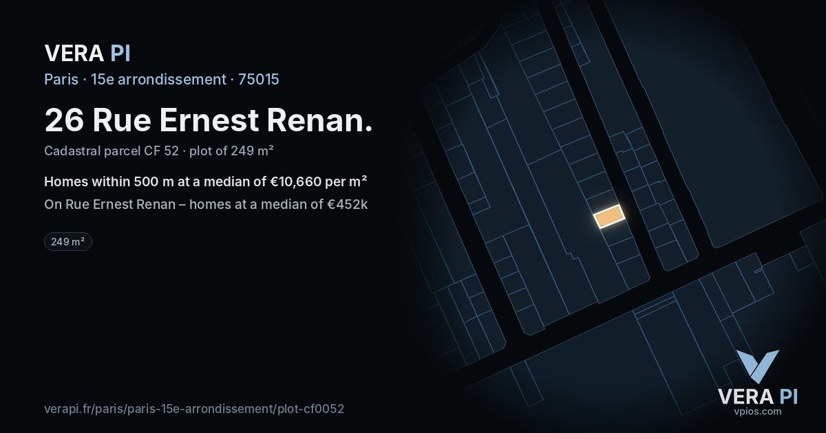 26 Rue Ernest Renan, 15e arrondissement at night – the plot lit, the parcels around coloured by the prices near them