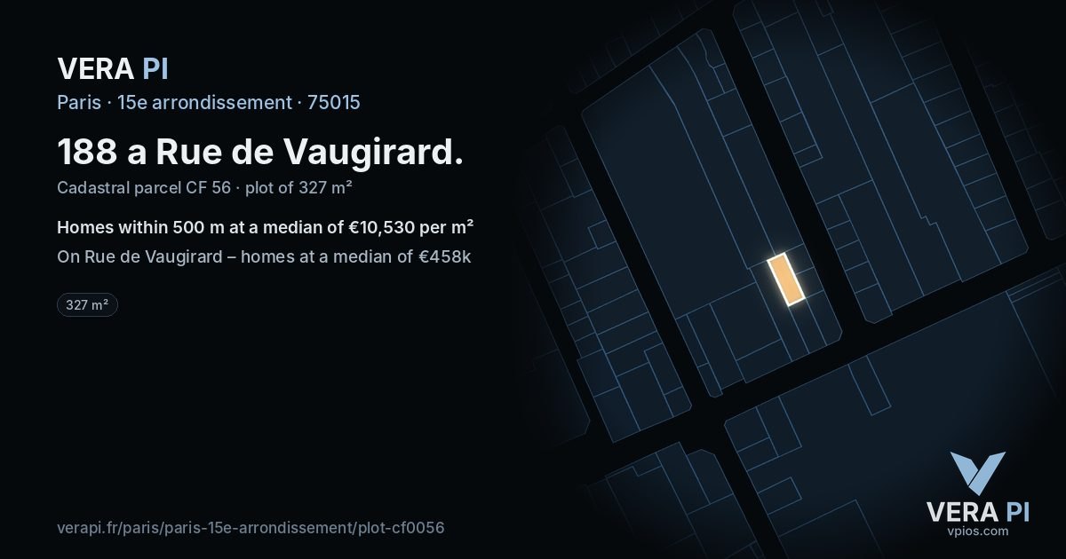 188 a Rue de Vaugirard, 15e arrondissement at night – the plot lit, the parcels around coloured by the prices near them