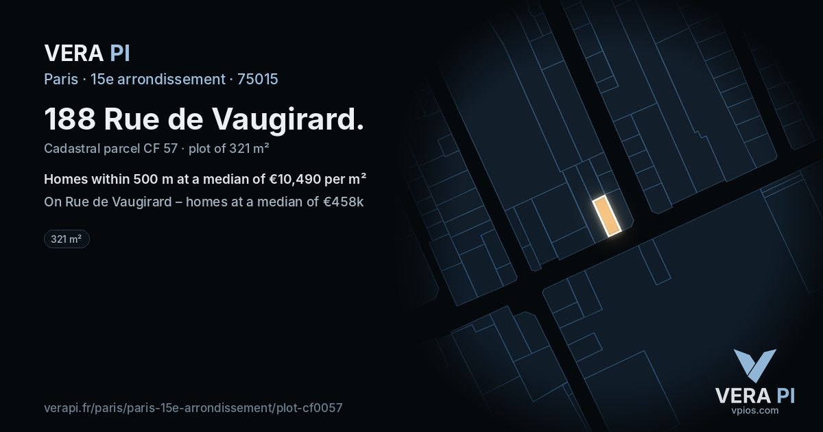 188 Rue de Vaugirard, 15e arrondissement at night – the plot lit, the parcels around coloured by the prices near them