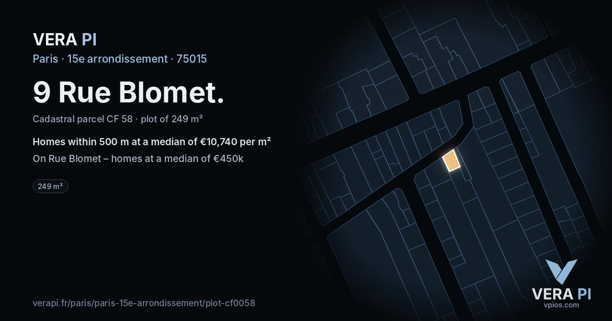 9 Rue Blomet, 15e arrondissement at night – the plot lit, the parcels around coloured by the prices near them
