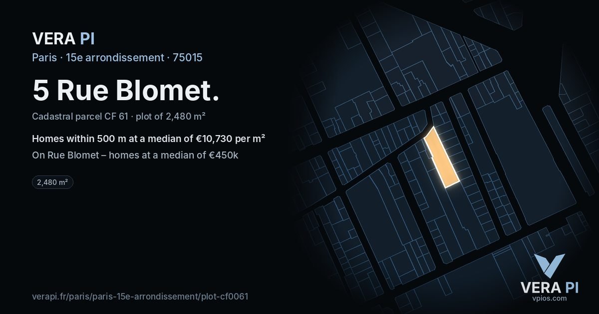 5 Rue Blomet, 15e arrondissement at night – the plot lit, the parcels around coloured by the prices near them