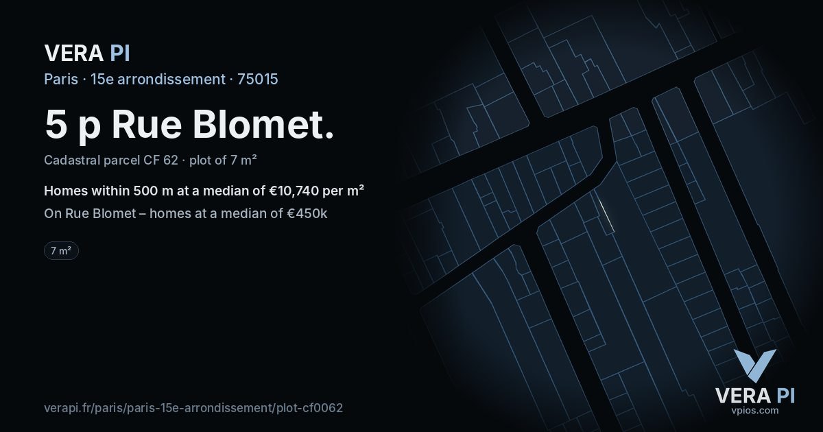 5 p Rue Blomet, 15e arrondissement at night – the plot lit, the parcels around coloured by the prices near them