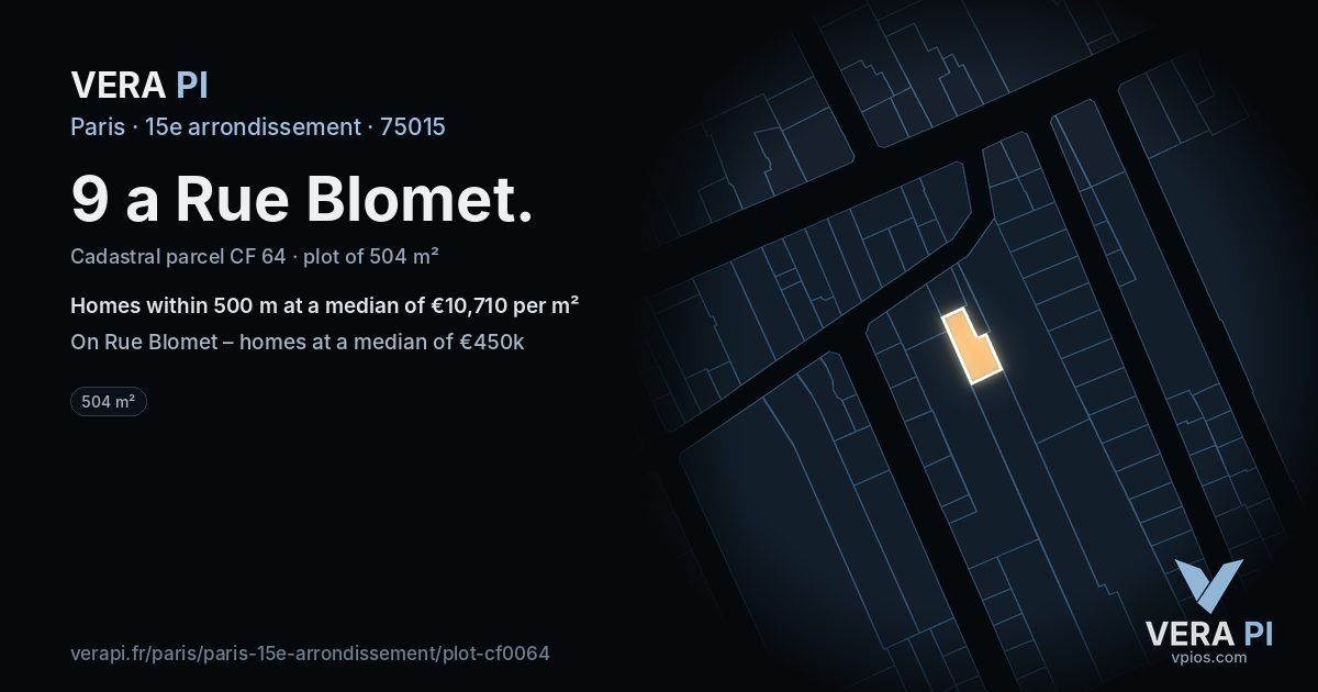 9 a Rue Blomet, 15e arrondissement at night – the plot lit, the parcels around coloured by the prices near them