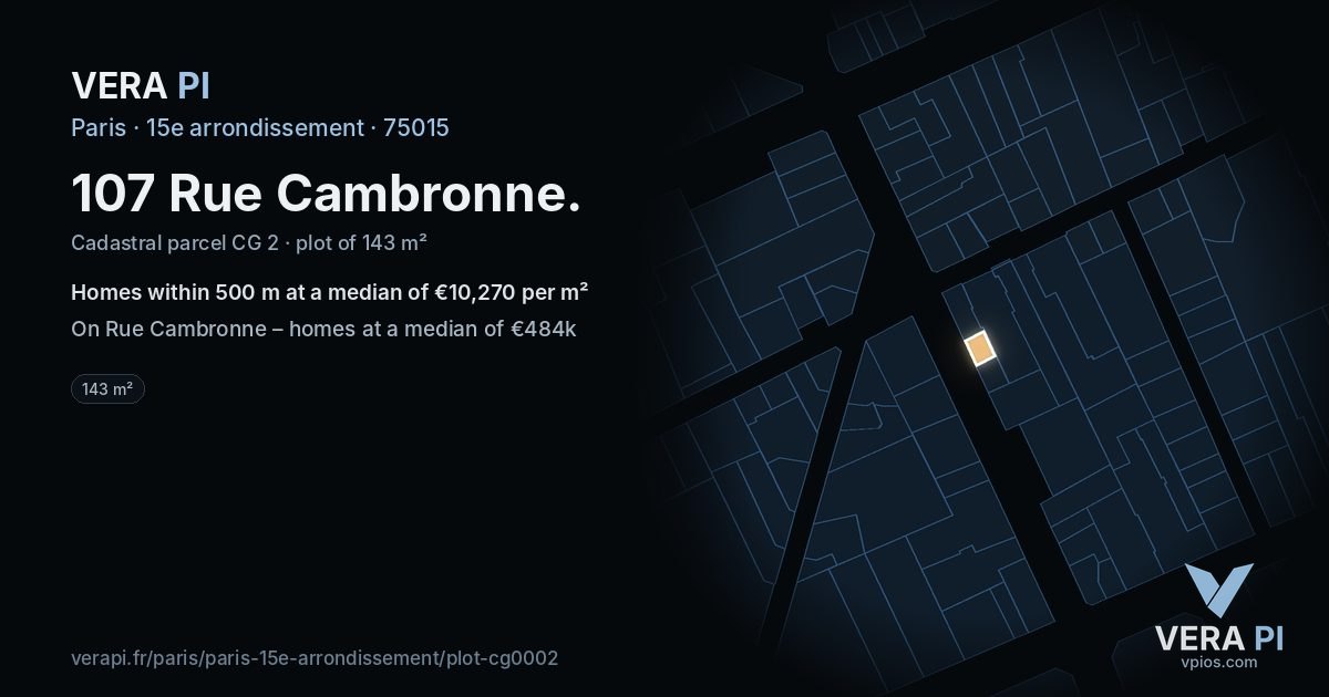 107 Rue Cambronne, 15e arrondissement at night – the plot lit, the parcels around coloured by the prices near them