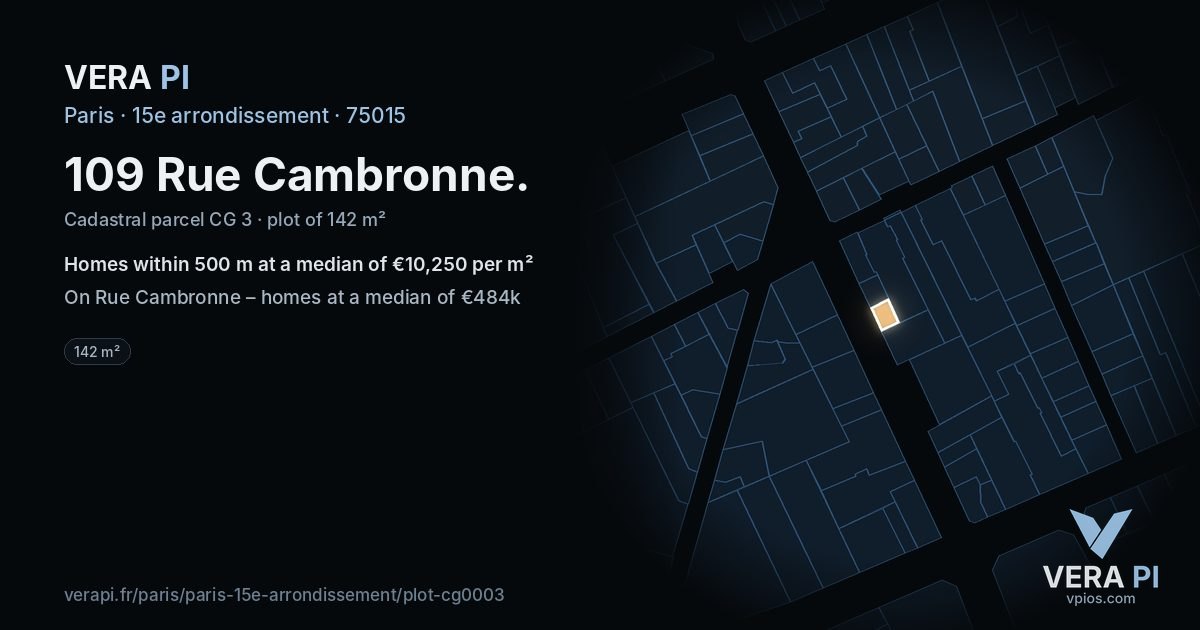 109 Rue Cambronne, 15e arrondissement at night – the plot lit, the parcels around coloured by the prices near them