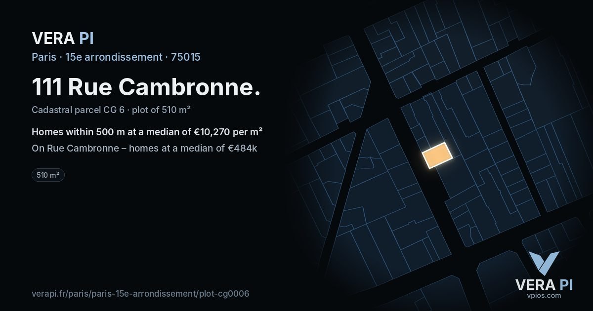 111 Rue Cambronne, 15e arrondissement at night – the plot lit, the parcels around coloured by the prices near them