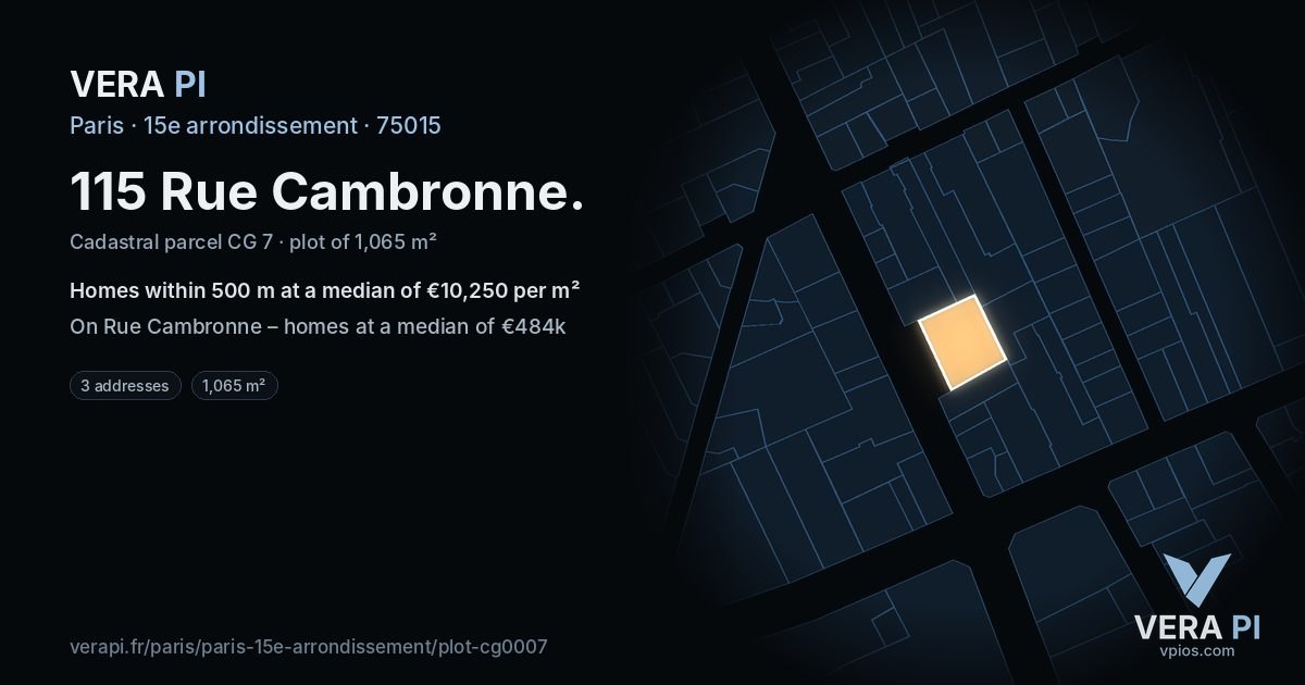 115 Rue Cambronne, 15e arrondissement at night – the plot lit, the parcels around coloured by the prices near them