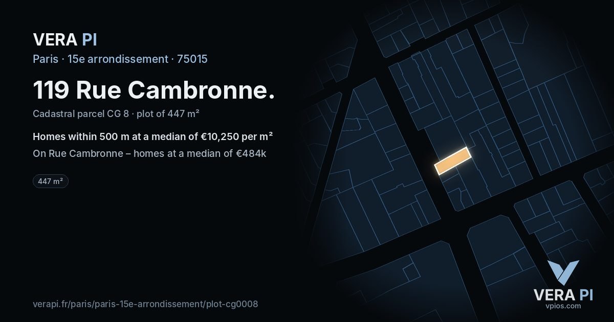 119 Rue Cambronne, 15e arrondissement at night – the plot lit, the parcels around coloured by the prices near them