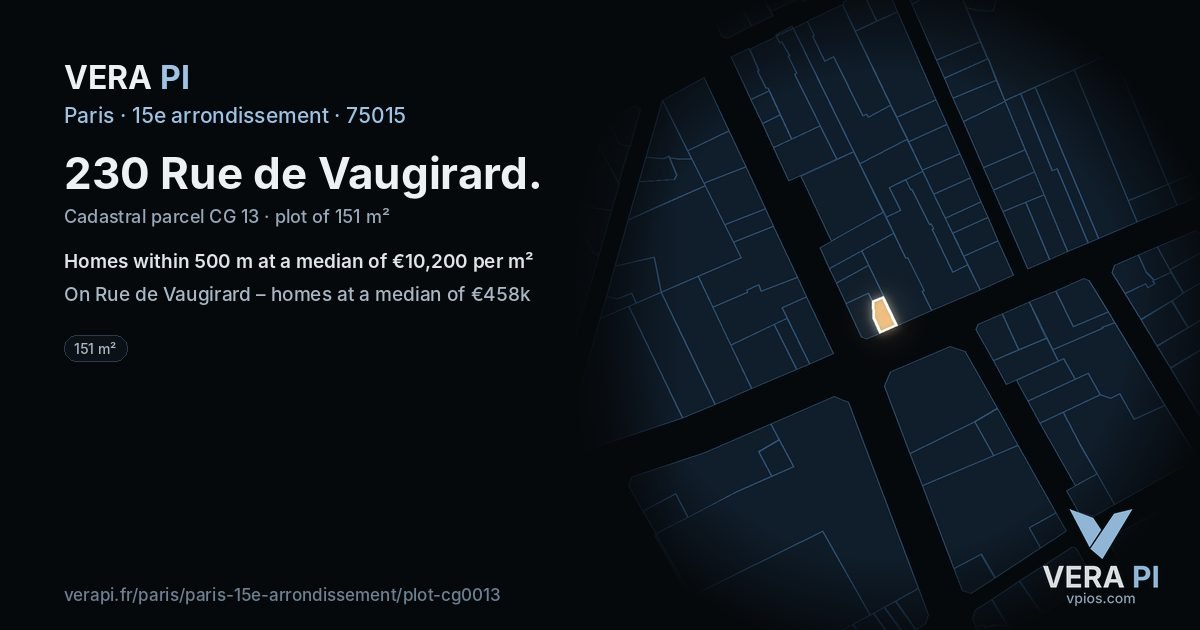 230 Rue de Vaugirard, 15e arrondissement at night – the plot lit, the parcels around coloured by the prices near them