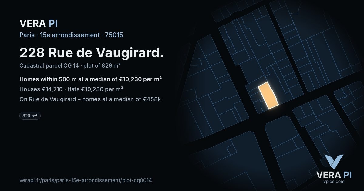 228 Rue de Vaugirard, 15e arrondissement at night – the plot lit, the parcels around coloured by the prices near them