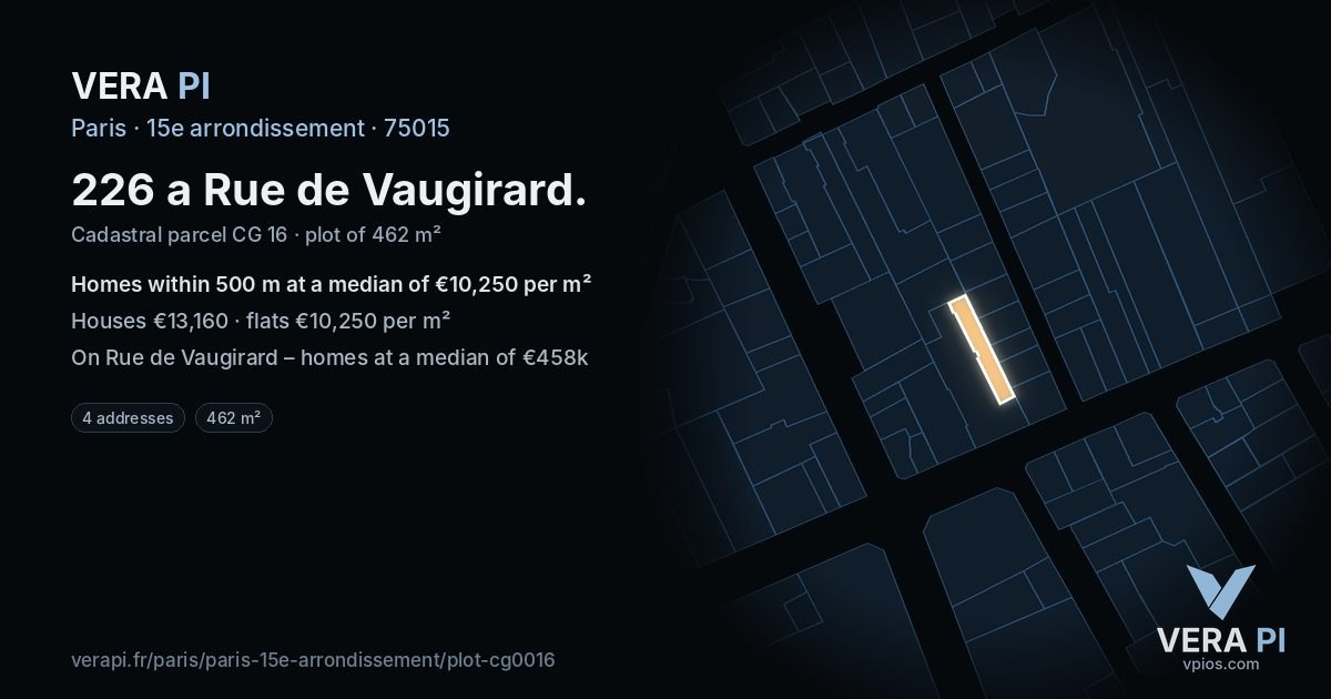 226 a Rue de Vaugirard, 15e arrondissement at night – the plot lit, the parcels around coloured by the prices near them