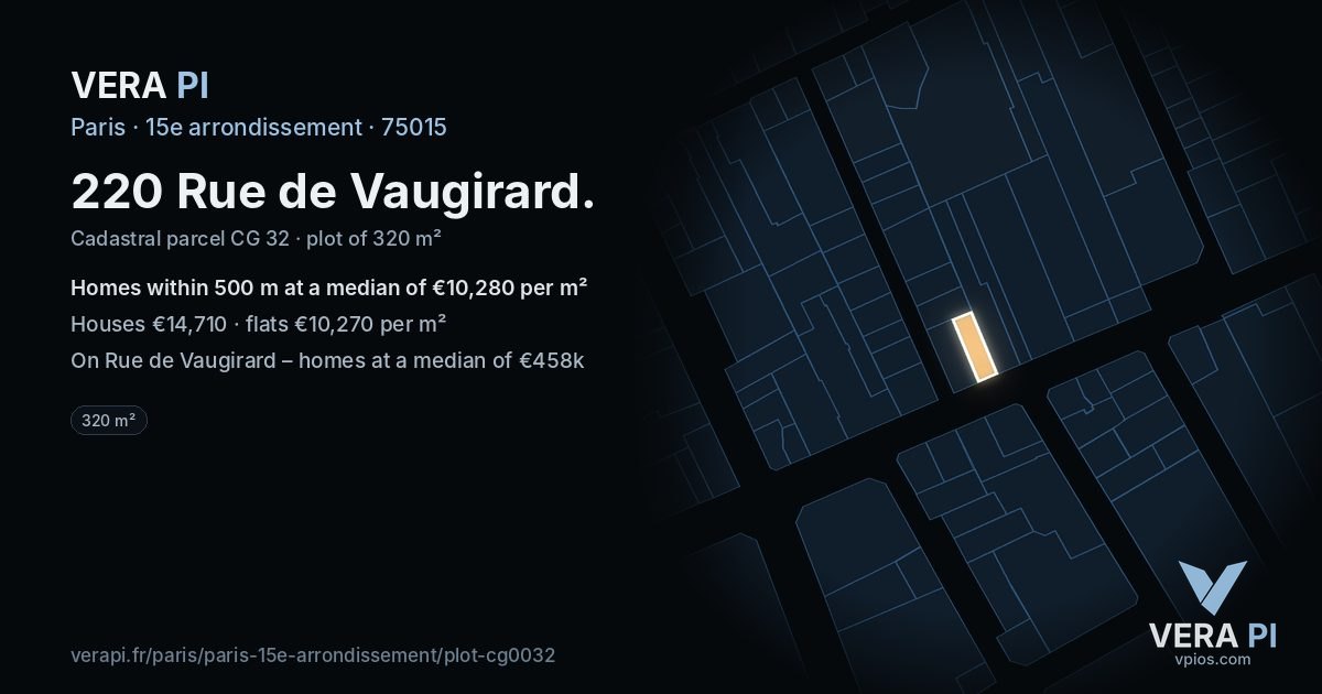 220 Rue de Vaugirard, 15e arrondissement at night – the plot lit, the parcels around coloured by the prices near them
