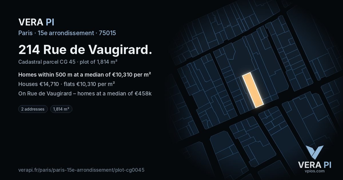 214 Rue de Vaugirard, 15e arrondissement at night – the plot lit, the parcels around coloured by the prices near them