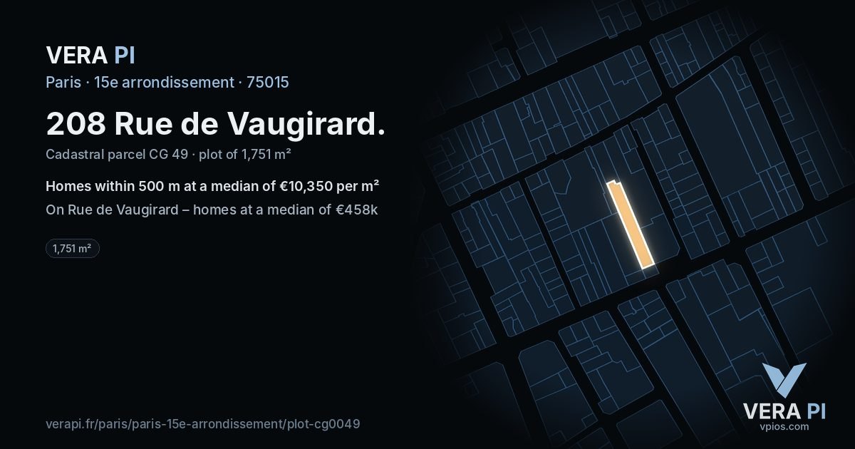 208 Rue de Vaugirard, 15e arrondissement at night – the plot lit, the parcels around coloured by the prices near them