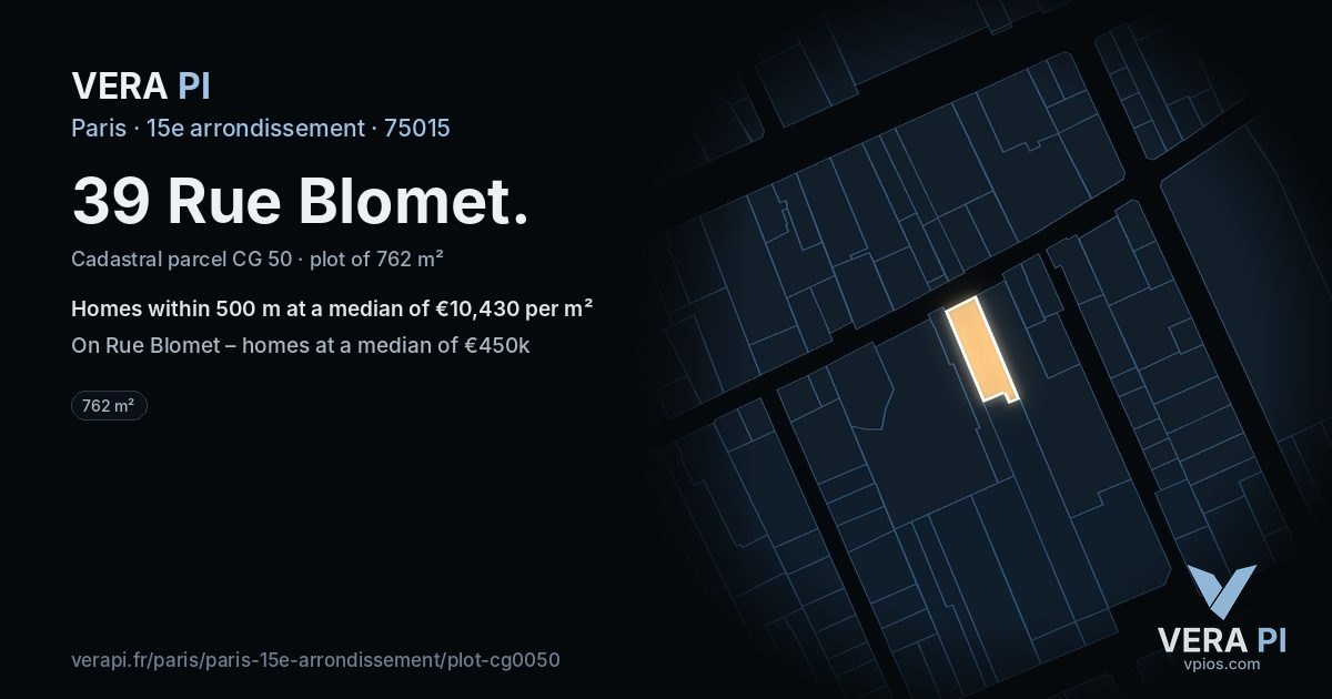 39 Rue Blomet, 15e arrondissement at night – the plot lit, the parcels around coloured by the prices near them