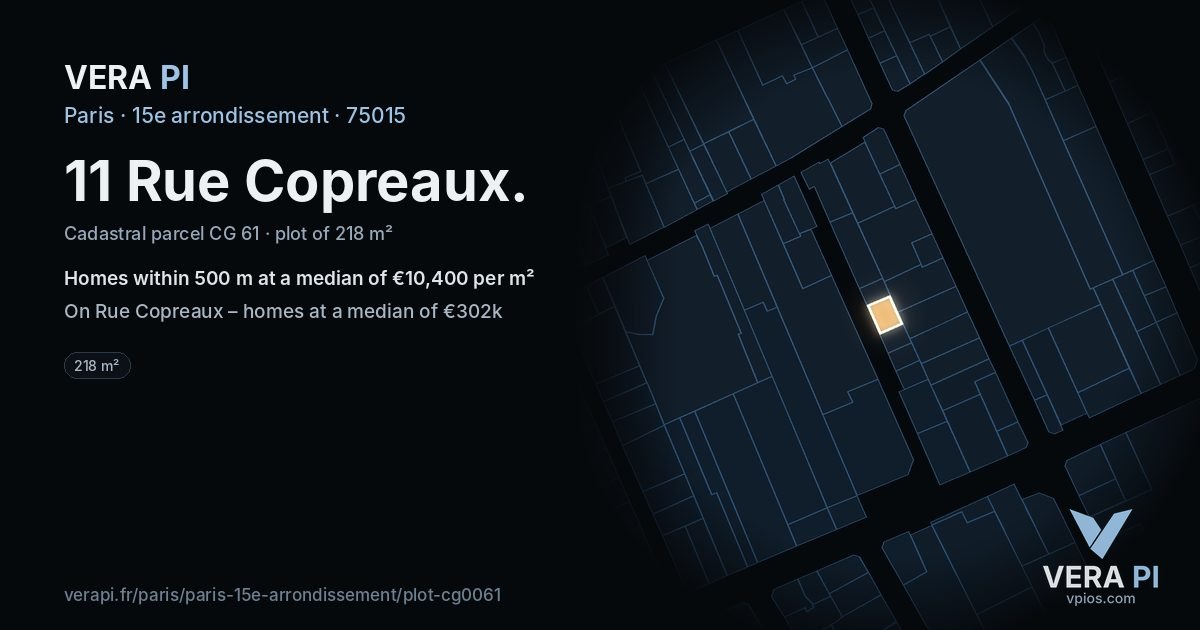 11 Rue Copreaux, 15e arrondissement at night – the plot lit, the parcels around coloured by the prices near them