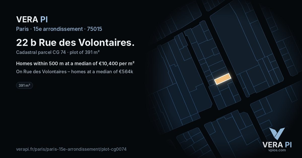 22 b Rue des Volontaires, 15e arrondissement at night – the plot lit, the parcels around coloured by the prices near them