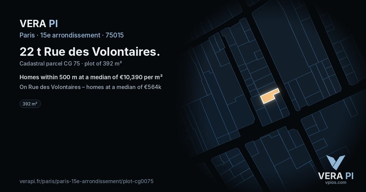 22 t Rue des Volontaires, 15e arrondissement at night – the plot lit, the parcels around coloured by the prices near them
